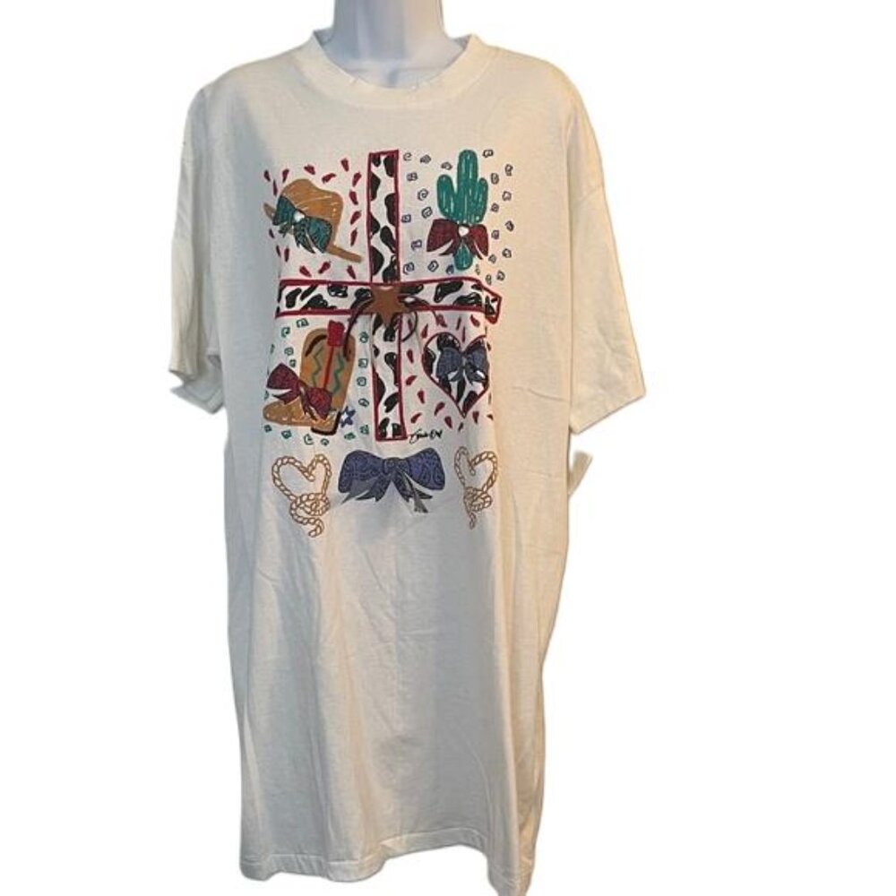 Carousel Collection T-Shirt Dress Womens OS Western Graphic White NEW
